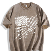 Distressed American Flag Vintage Washed T-Shirt in Brown