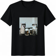 Cats Drinking Beer Cotton T-Shirt in Black