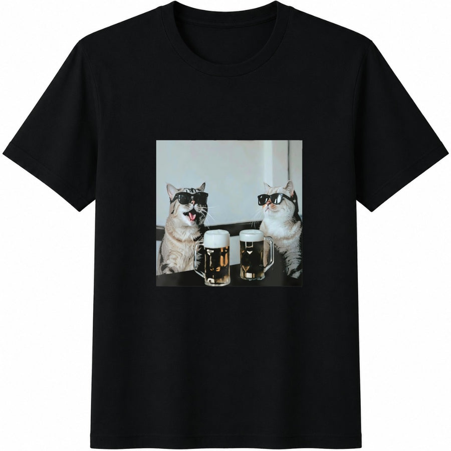 Cats Drinking Beer Cotton T-Shirt in Black
