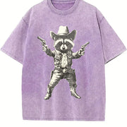 Cowboy Raccoon Retro Raccoon Vintage Washed T-Shirt in Purple