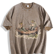 Two Frogs Fishing 90s Vintage Washed T-Shirt in Brown