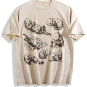 Sea Otter 90s Tattoo Vintage Washed T-Shirt in Beige