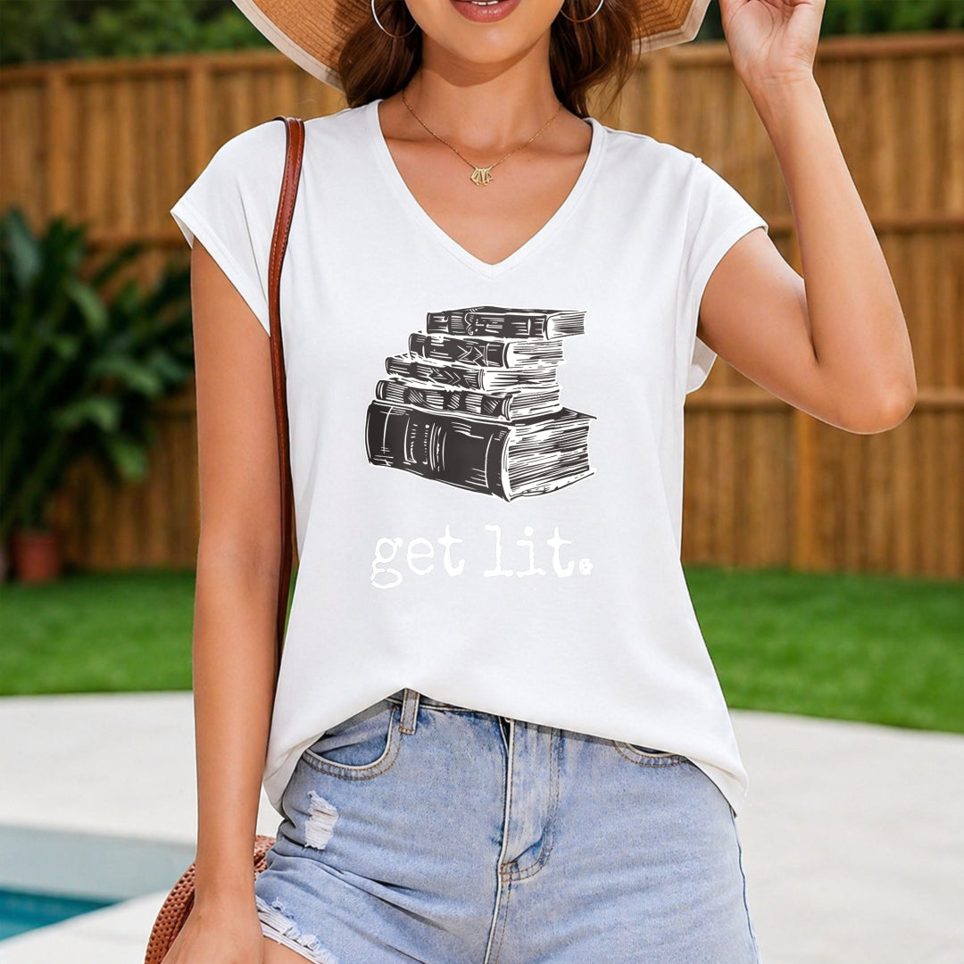 Stacked Books Are Lit Up Vest Women's Color Cotton Tank Top in White