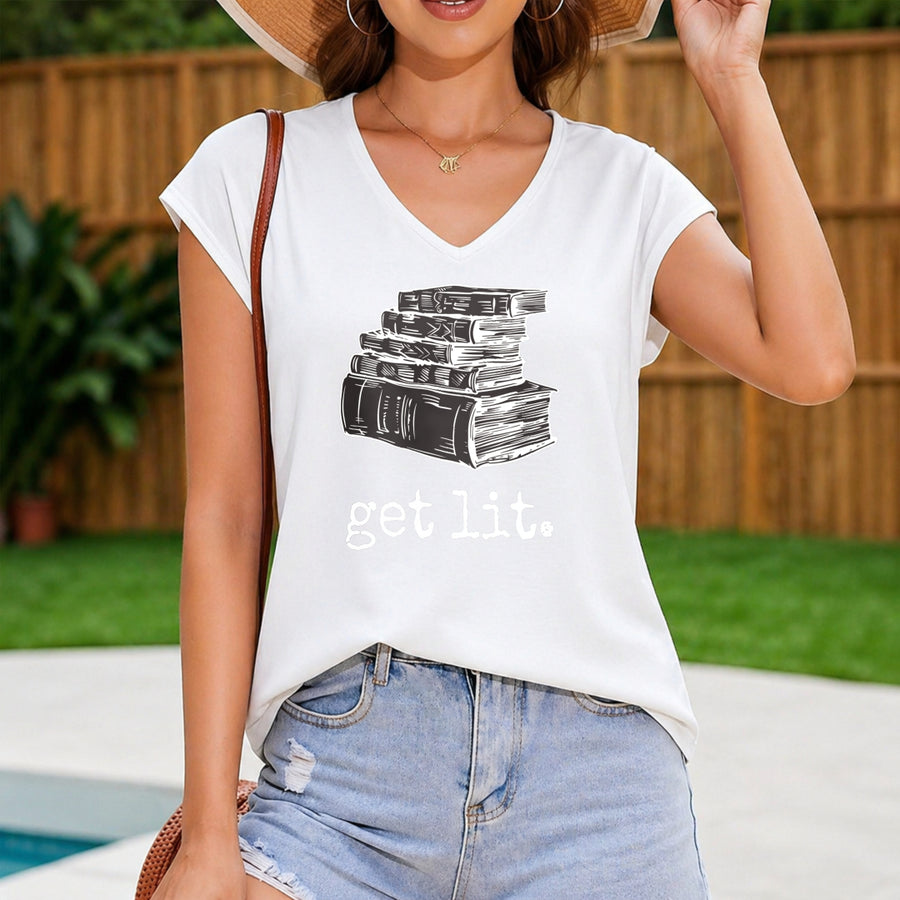 Stacked Books Are Lit Up Vest Women's Color Cotton Tank Top in White