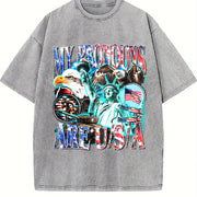 My Pronouns Are USA Retro Vintage Washed T-Shirt in Gray