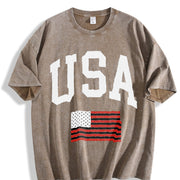 USA Flag Collegiate vintage washed oversized T-shirt in Brown