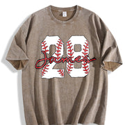 Custom Baseball Number Baseball Fan Sports Mom vintage washed oversized T-shirt in Brown