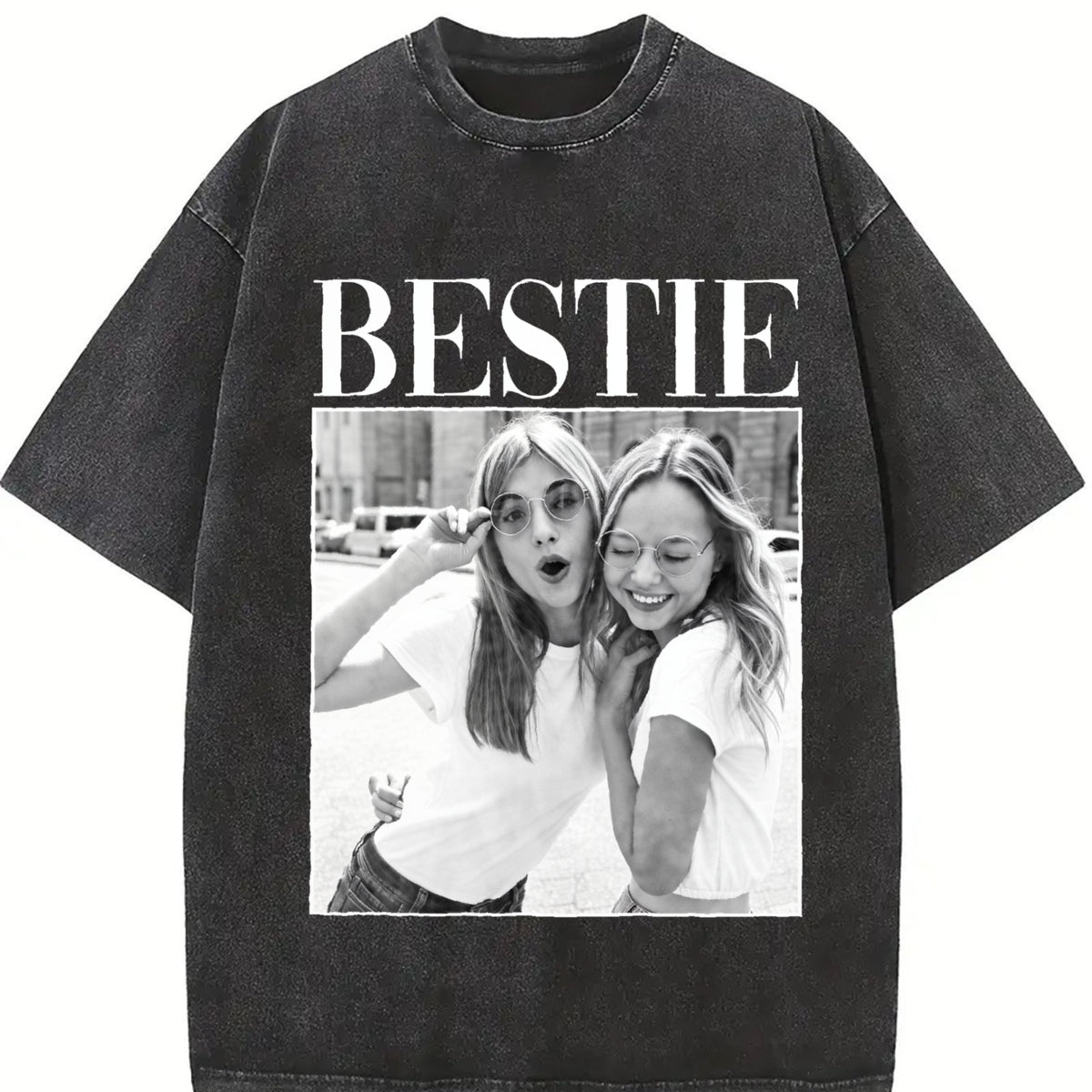 Personalised Bestie Vintage Washed T-Shirt in Black