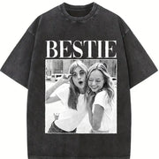 Personalised Bestie Vintage Washed T-Shirt in Black
