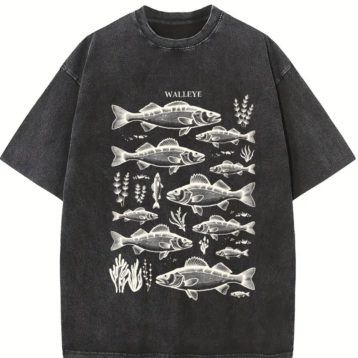 Walleye Fishing 90s Vintage Washed T-Shirt in Black
