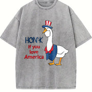 Embroidered Silly Goose America Vintage Washed T-Shirt in Gray