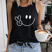 Cartoon Smile Face Vest Women's Color Cotton Tank Top in Black