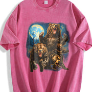 Roaring Grizzly Bears Moon Vintage Washed T-Shirt in Red