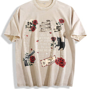 Run Little Mouse Haunting Adeline Dark Romance Book vintage washed oversized T-shirt in Beige