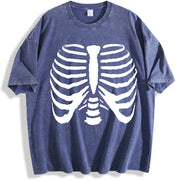 Skeleton Rib Cage vintage washed oversized T-shirt in Blue