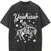 Yeehaw Cowgirl Rodeo Vintage Washed T-Shirt in Black