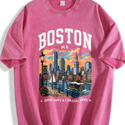 Boston Massachusetts Vintage Washed T-Shirt in Red