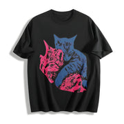 Cat Tv Girl Cat Album Cover Cotton T-Shirt in Black