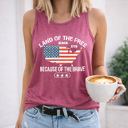 Land of the Free Because of the Brave Women's Color Cotton Tank Top in Red