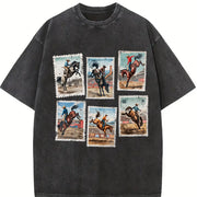 Rodeo Cowboy Western Horse Bucking Horses vintage washed oversized T-shirt in Black