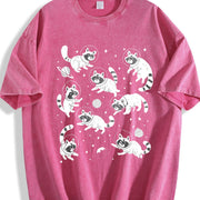 Retro Raccoon in Space 90s Vintage Washed T-Shirt in Red