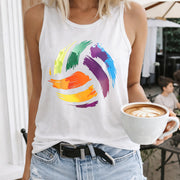 Rainbow Brush Stroke Heart Women's Color Cotton Tank Top in White