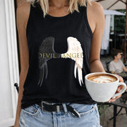 Devil Angel Sleeveless Tank Women's Color Cotton Tank Top in Black