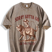 Retro Mouse Riding Cat the Vibes Are Off 90s Vintage Washed T-Shirt in Brown
