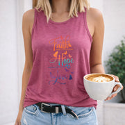 Faith Hope Love Butterflies Colorful Crew-neck Sleeveless Women's Color Cotton Tank Top in Red