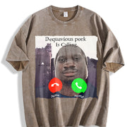 Premium Daquavious Pork Is Calling John Pork Meme Joke Vintage Washed T-Shirt in Brown