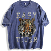 Easy Tiger distressed -chic vintage washed oversized T-shirt in Blue