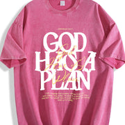 Retro 230 'God HAS a Plan' Letter ComfortableFashionable Vintage Washed T-Shirt in Red