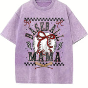 Retro Baseball Mama Checkered Vintage Washed T-Shirt in Purple