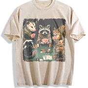 Animals Playing Poker Raccoon Opossum vintage washed oversized T-shirt in Beige