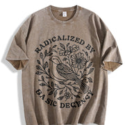 Radicalized By Basic Decency Floral Social Justice vintage washed oversized T-shirt in Brown