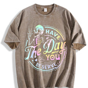Skeleton Quote vintage washed oversized T-shirt in Brown
