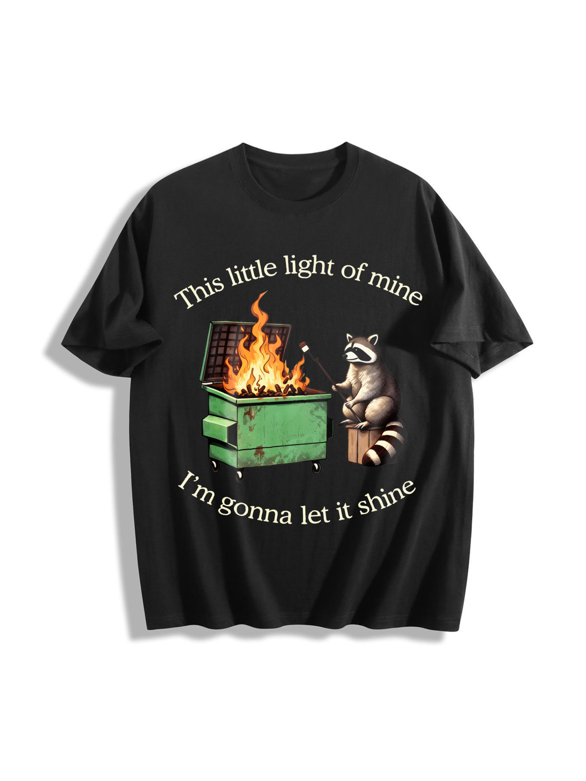 Dumpster Fire Raccoon Cotton T-Shirt in Black