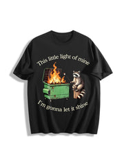 Dumpster Fire Raccoon Cotton T-Shirt in Black