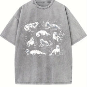 Coastal 90s Seals Ocean Animal Vintage Washed T-Shirt in Gray