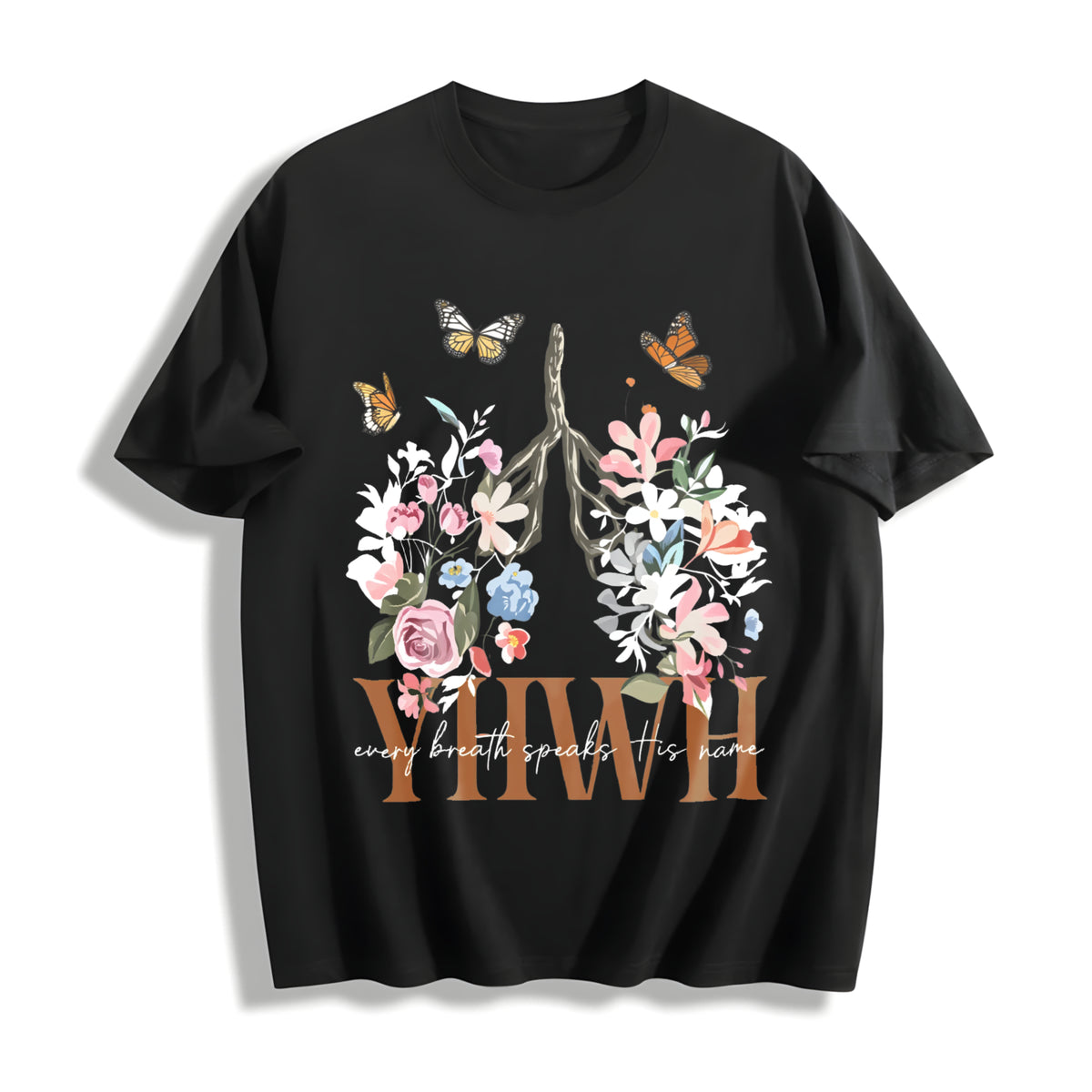 YHWH Yahweh Floral Christian Cotton T-Shirt in Black