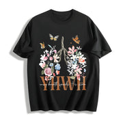 YHWH Yahweh Floral Christian Cotton T-Shirt in Black
