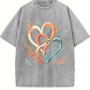 Interlocking Hearts Vintage Washed T-Shirt in Gray