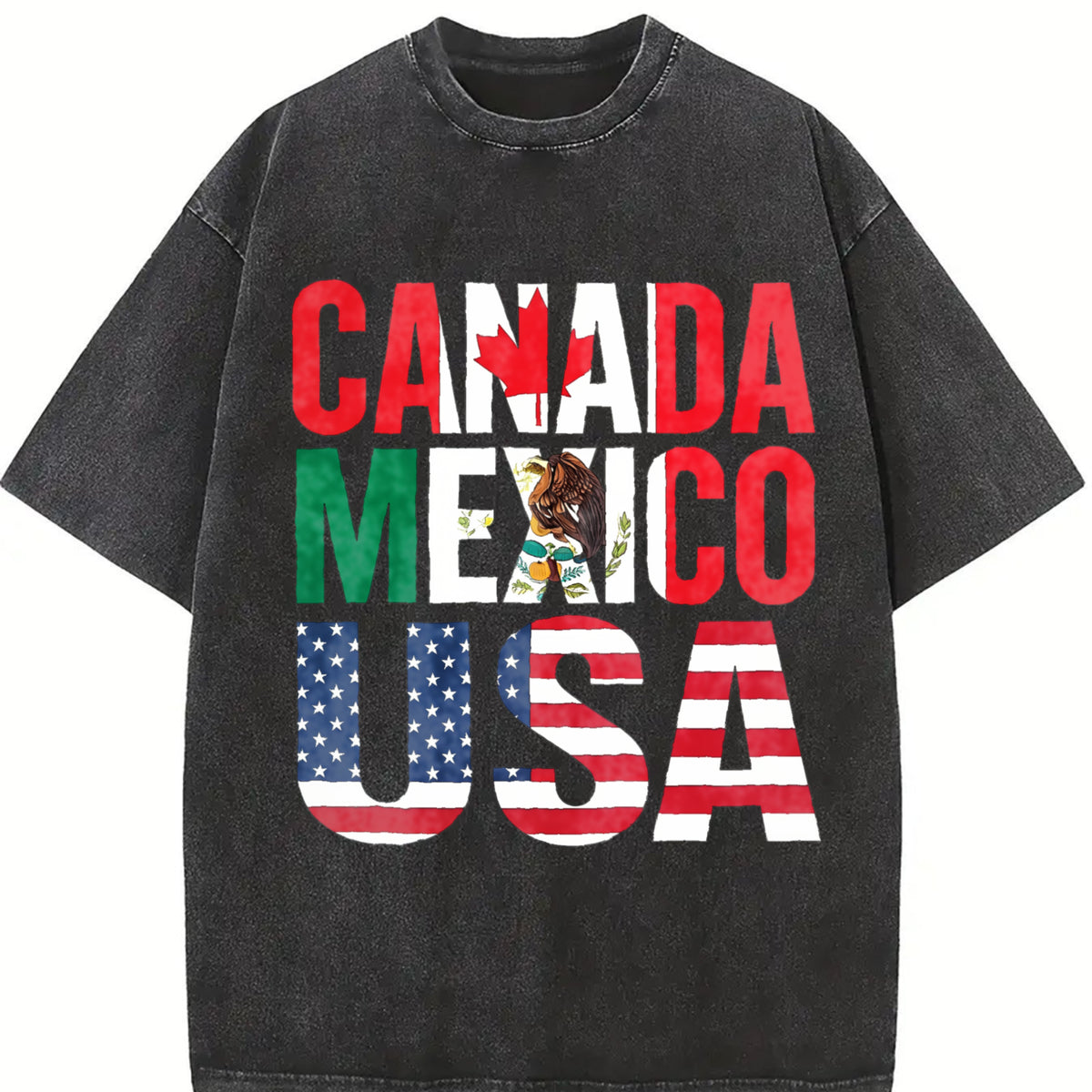 CAN MEX USA Country Flag Letter Sleeveless Tank Vintage Washed T-Shirt in Black