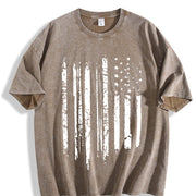Distressed Black American Flag Vintage Washed T-Shirt in Brown