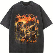 Dinosaur Retro Jurassic Dino Triceratops T Rex Vintage Washed T-Shirt in Black