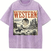 Western Wanderlust 90s Vintage Washed T-Shirt in Purple
