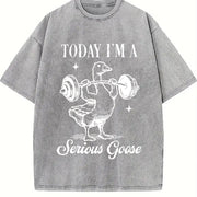 Today I Am Serious Goose Vintage Washed T-Shirt in Gray