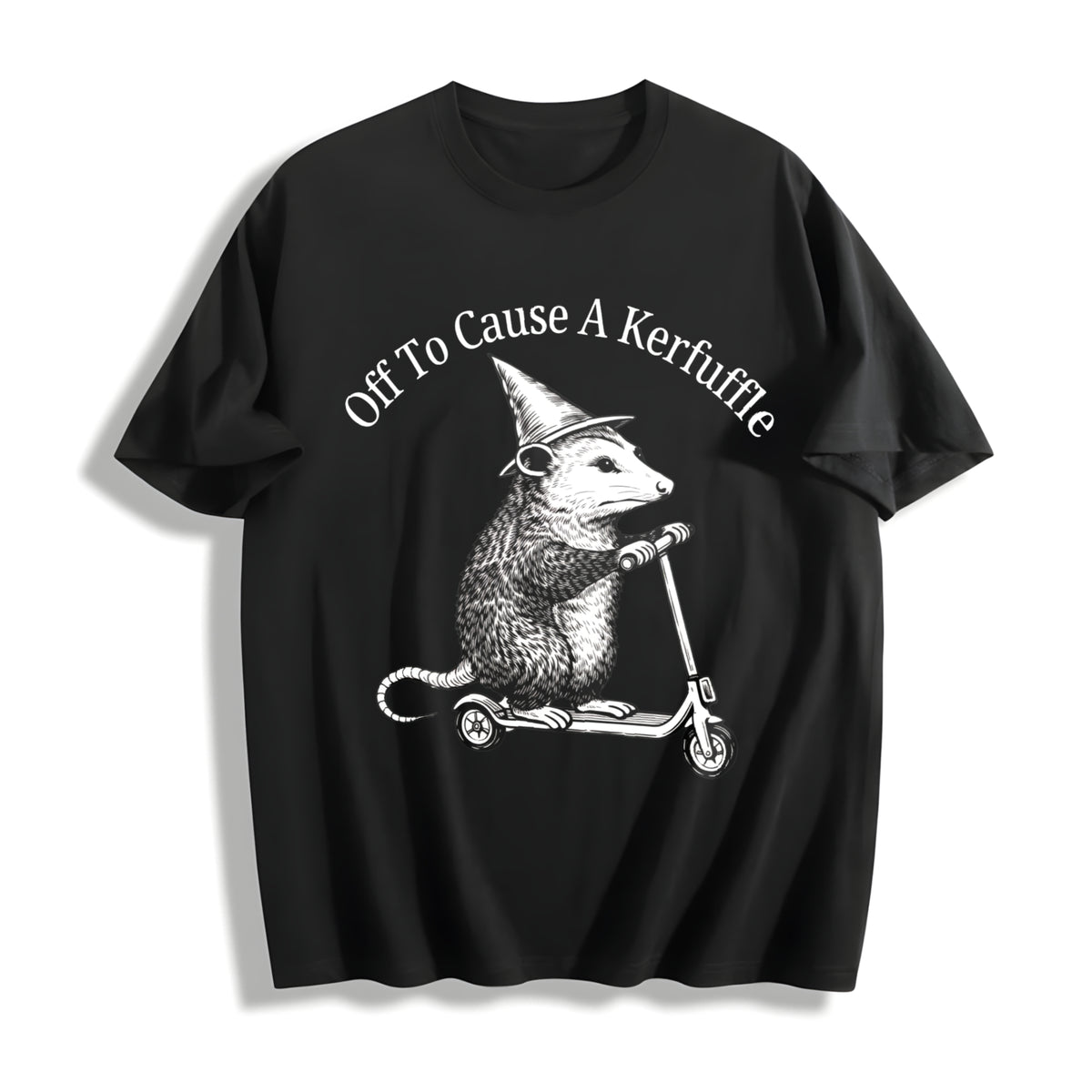 Off to Cause a Kerfuffle Cotton T-Shirt in Black
