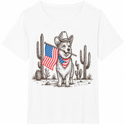Corgi 4th of July Cowboy Dog Patriotic Cotton T-Shirt in White