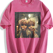Two Glam Dolls Portrait Vintage Washed T-Shirt in Red